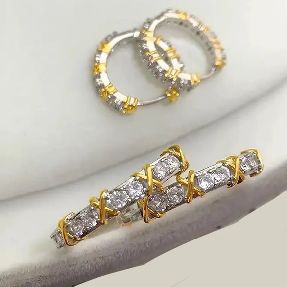 Zara Jewelry - XO Cross XOO Silver Gold CZ Bling Pin Loops Hoops Earrings